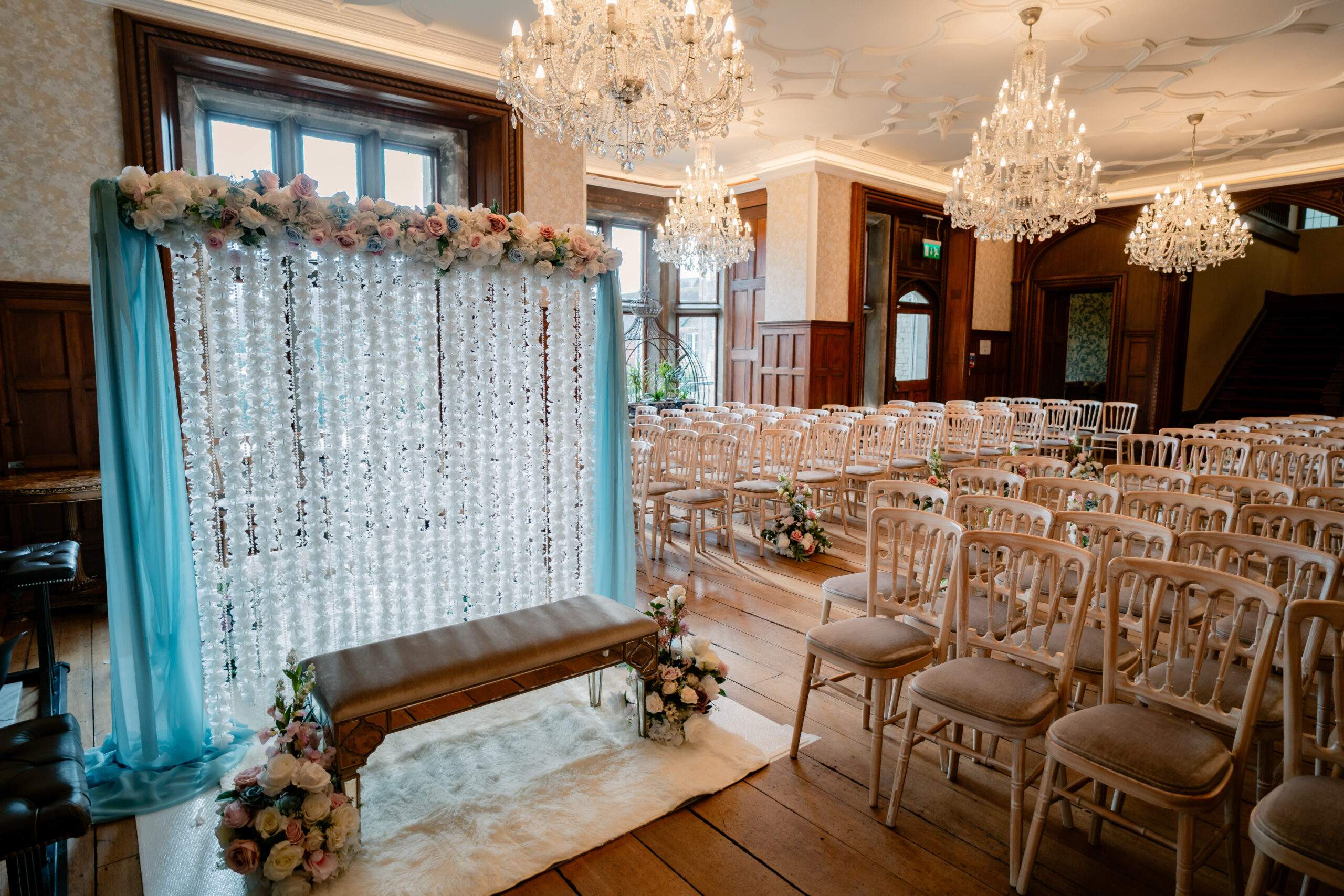 Indoor Muslim Nikkah setup in Froyle Park's Great Hall.