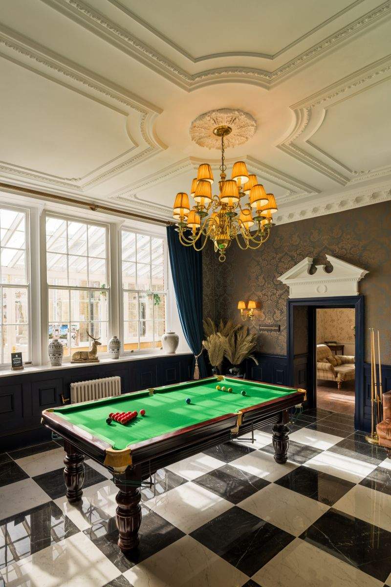 Froyle Park in Hampshire's Grooms Lounge, which features a snooker table