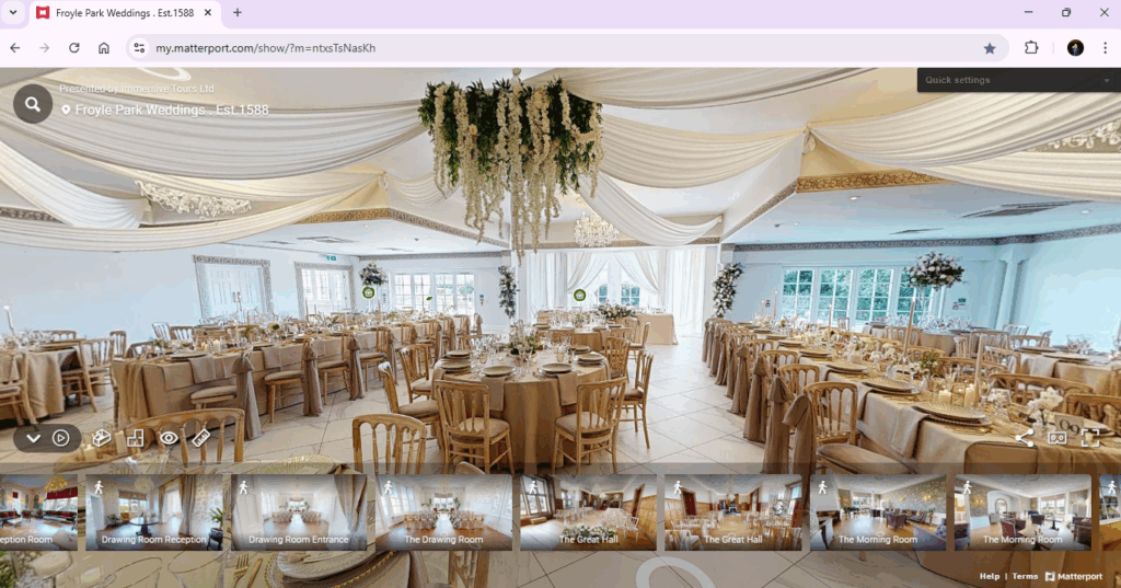 At Froyle Park we can offer you a 3D Virtual Tour with a member of our team - a great opportunity to discover the Venue