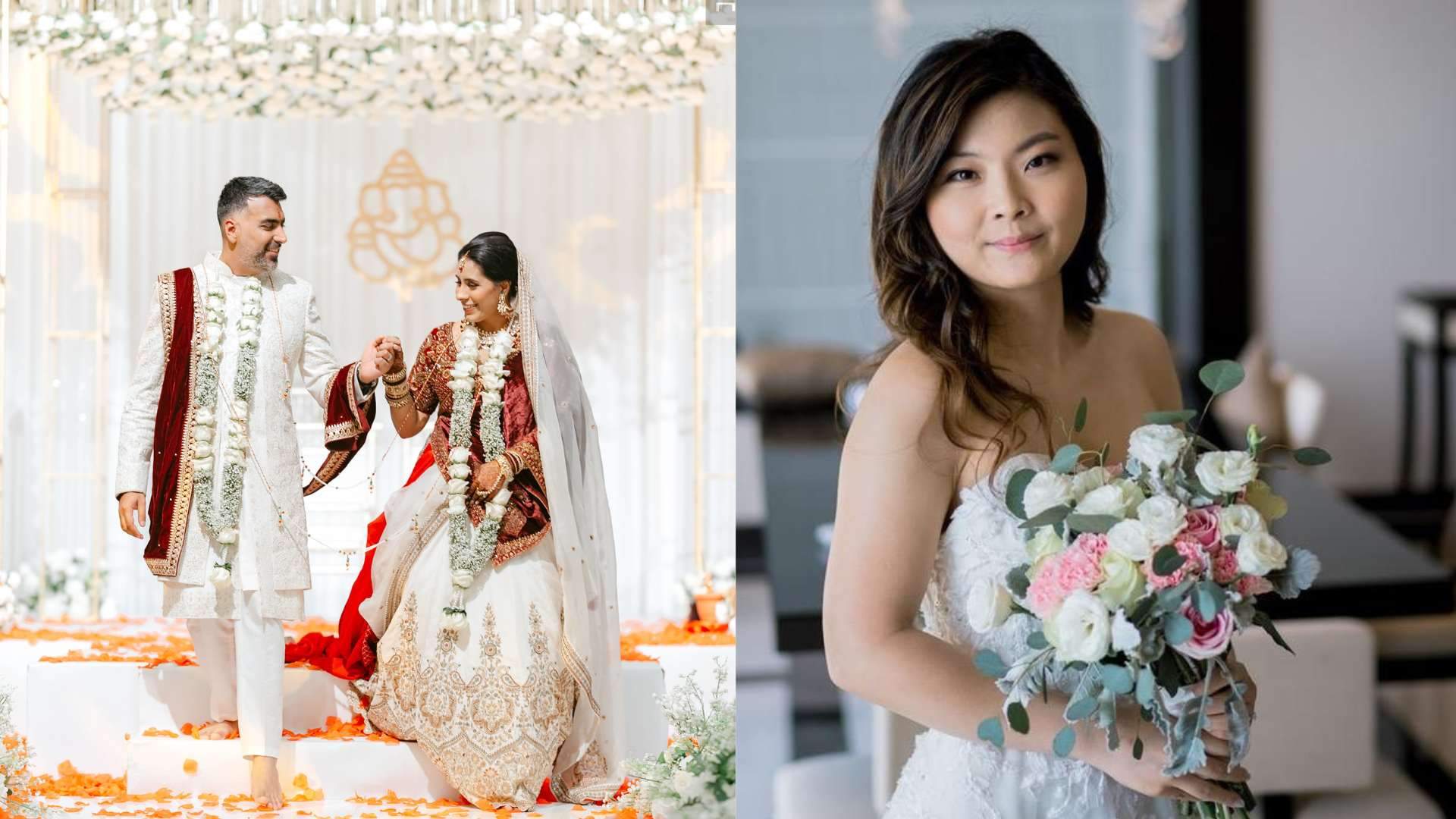 An Asian wedding couple are pictured during their ceremony