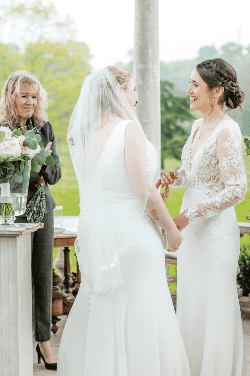 Two brides exchange their vows inside The Dome at Froyle Park