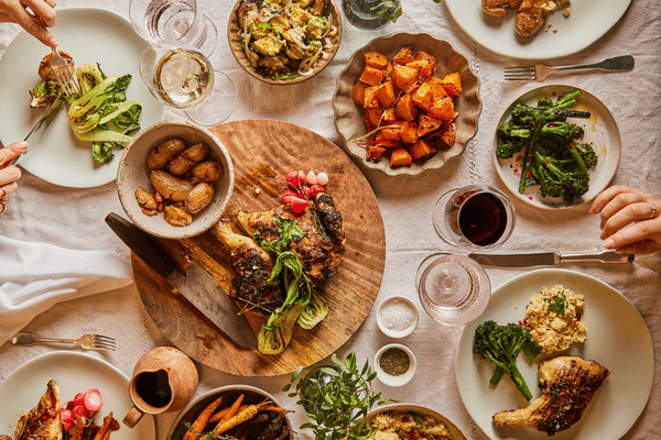 Wedding feast with sharing platters, seasonal dishes and beautifully presented food by Kalm Kitchen at Froyle Park in Hampshire.
