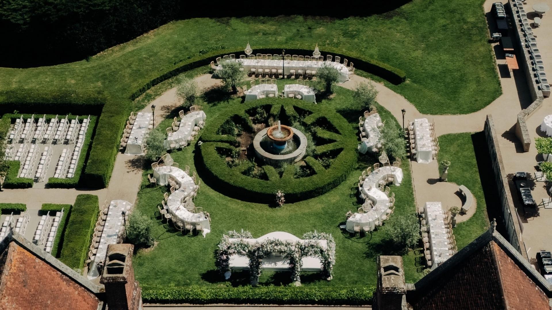 Outdoor wedding reception at Froyle Park in Hampshire.